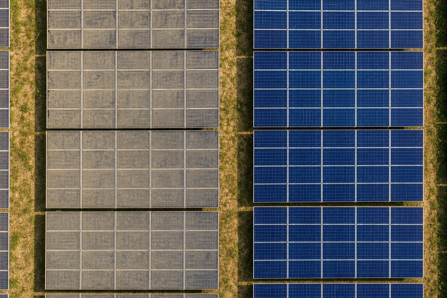 Comparison of a dirty and a clean solar panel